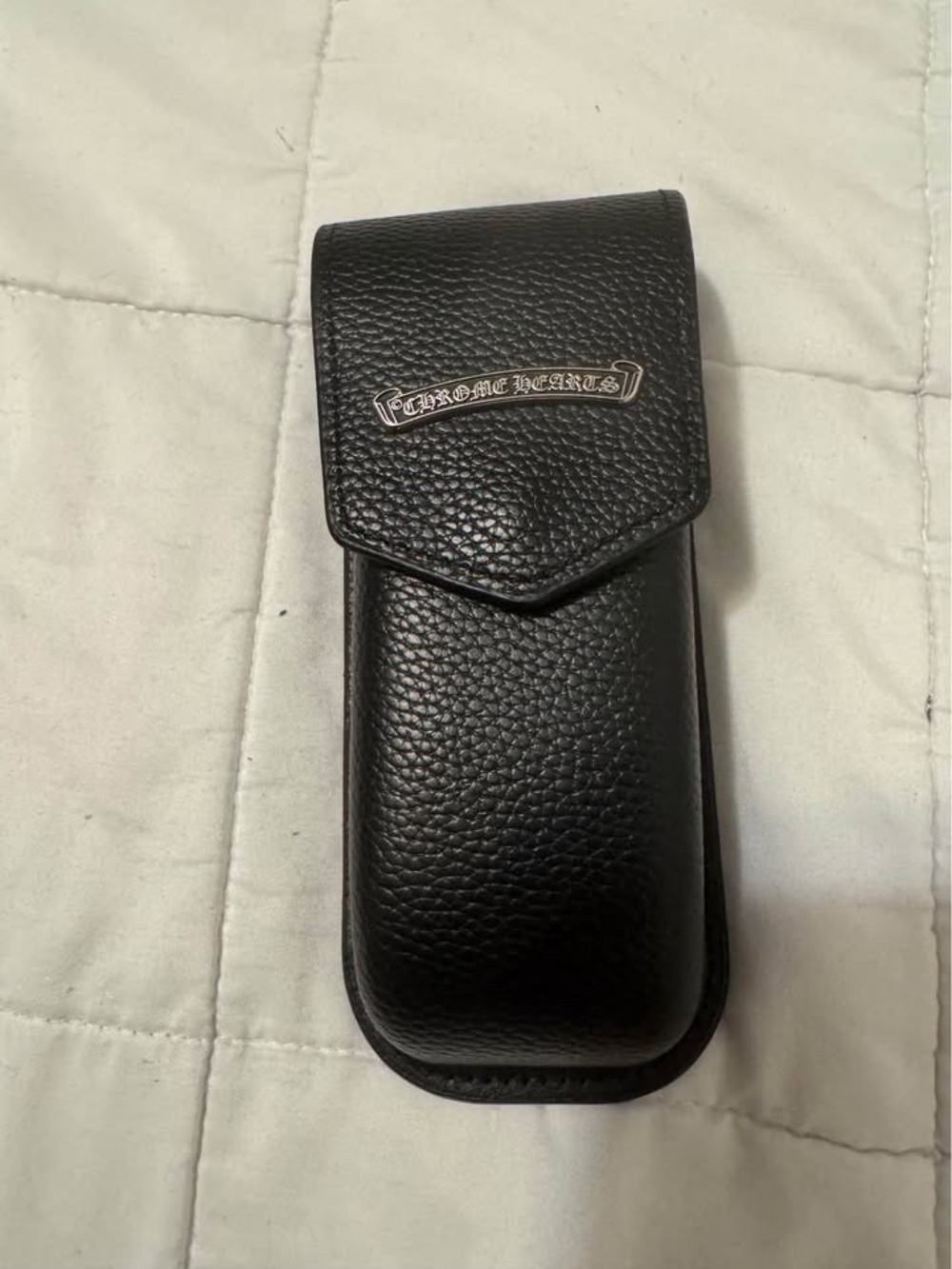 Authentic Chrome Hearts Black Pebbled Leather Sunglasses Pouch with Silver Logo